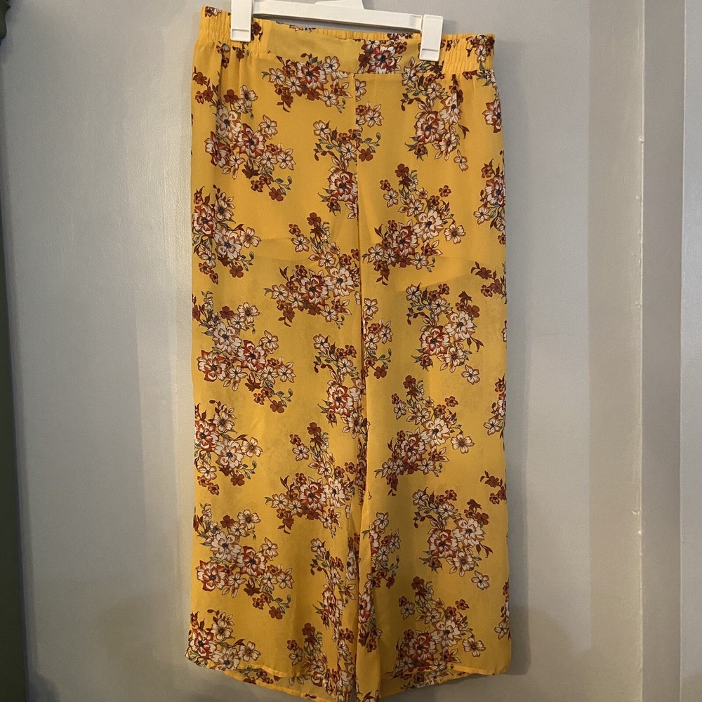 Torrid Womens 0, XXL Pull On Pants Yellowā Chiffon Floral Wide Leg Flowy